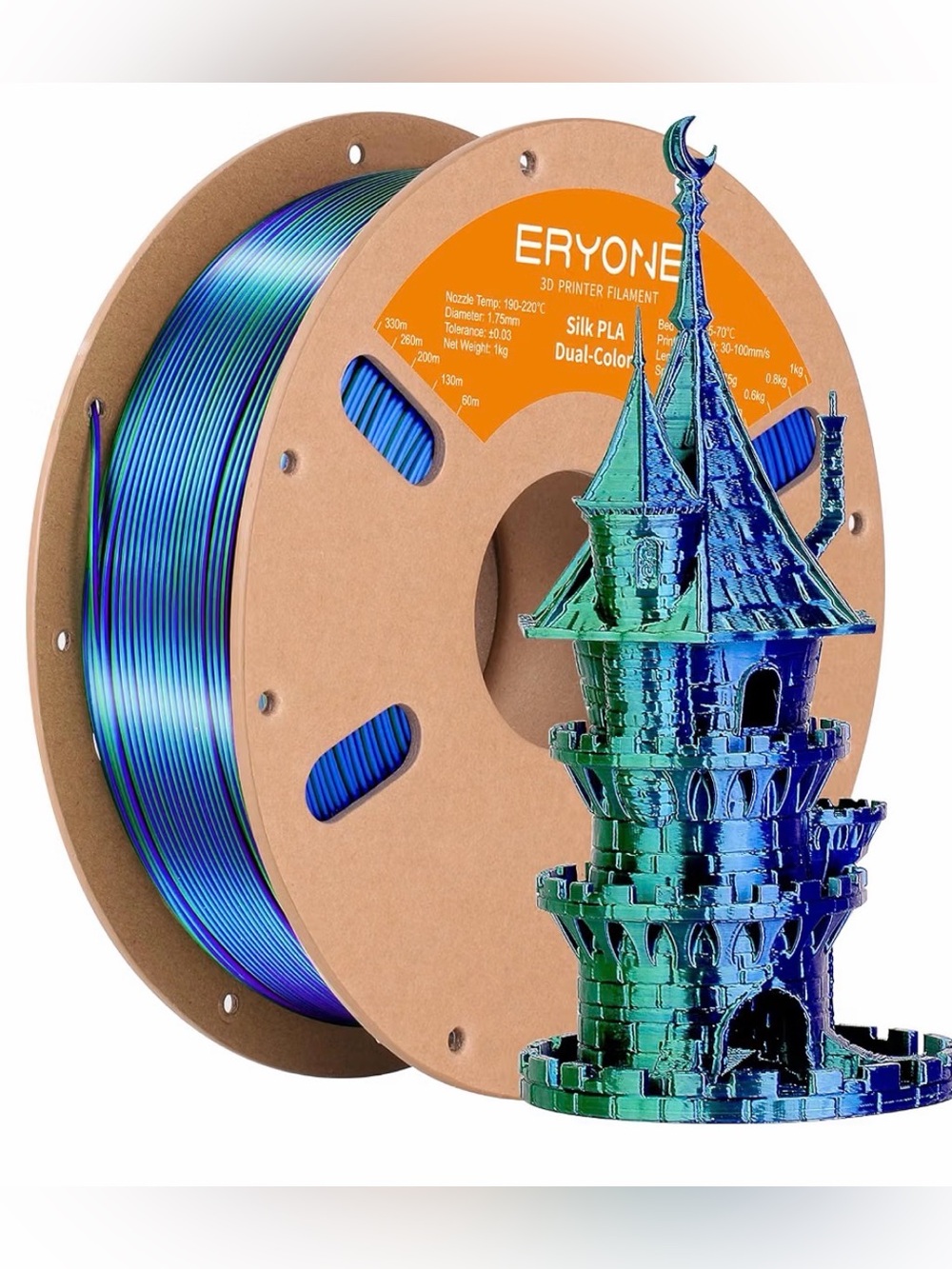 Eryone Silk PLA Dual-Color Filament — Green & Blue Shimmer